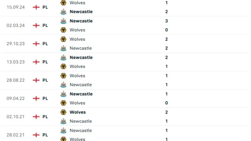 Lịch sử đối đầu Newcastle vs Wolves
